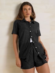Long Tall Sally Black 100% Cotton Embroidered Hem Shorts - Image 1 of 5