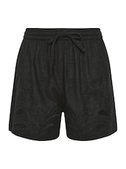 Long Tall Sally Black 100% Cotton Embroidered Hem Shorts - Image 5 of 5