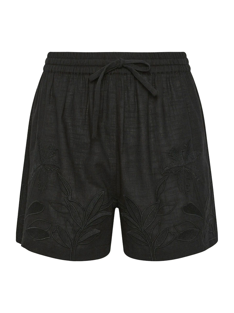 Long Tall Sally Black 100% Cotton Embroidered Hem Shorts - Image 5 of 5