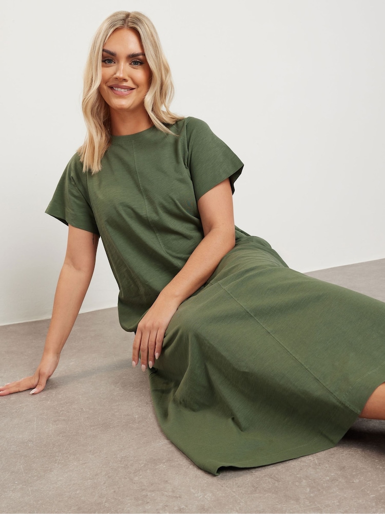 Yours Curve Green A Line Flare 100% Cotton Dress - Image 1 of 5