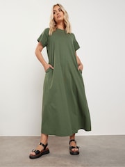 Yours Curve Green A Line Flare 100% Cotton Dress - Image 2 of 5