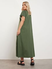 Yours Curve Green A Line Flare 100% Cotton Dress - Image 3 of 5