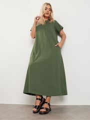 Yours Curve Green A Line Flare 100% Cotton Dress - Image 4 of 5
