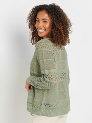 M&Co Green Edge To Edge Crochet Cardigan - Image 3 of 4