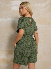 Yours Curve Green 100% Cotton Keyhole Playsuit - Image 4 of 5