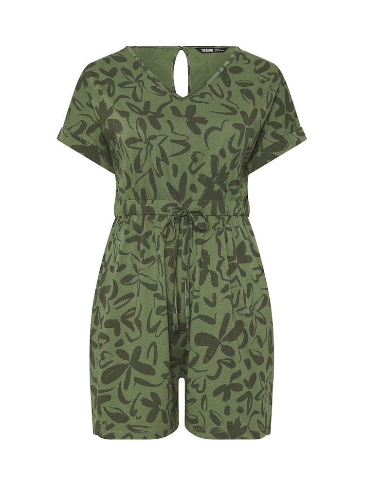 Yours Curve Green 100% Cotton Keyhole Playsuit - Image 5 of 5