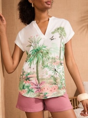 Ivory Scenic Print - Love & Roses V-Neck Jersey T-Shirt - Image 4 of 4