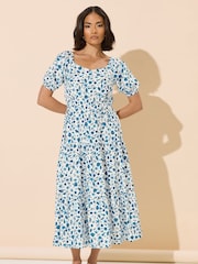 PixieGirl Petite Blue Seashells Puff Sleeve Midi Dress - Image 2 of 6