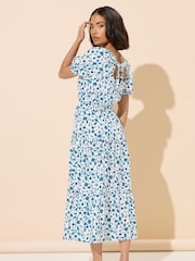 PixieGirl Petite Blue Seashells Puff Sleeve Midi Dress - Image 4 of 6