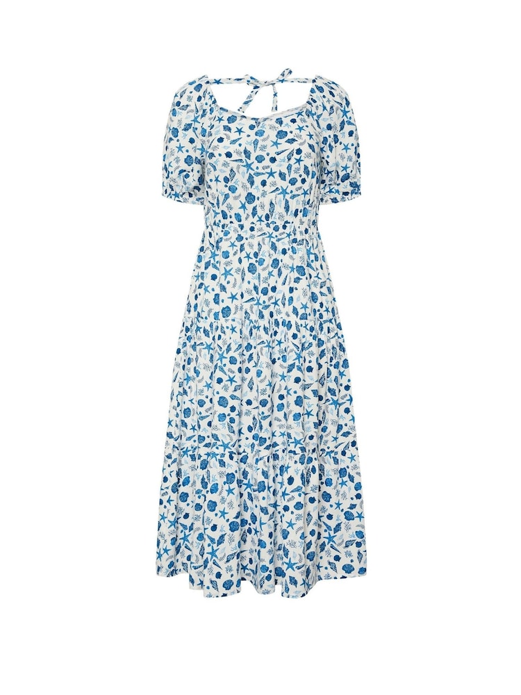 PixieGirl Petite Blue Seashells Puff Sleeve Midi Dress - Image 6 of 6