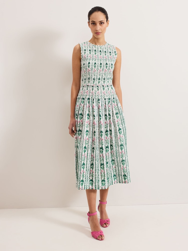 Phase Eight White/Green 100% Cotton Chiara Floral Dress - Image 1 of 7