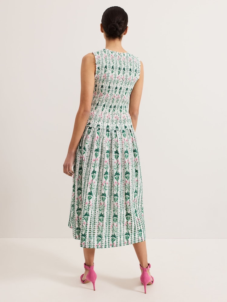 Phase Eight White/Green 100% Cotton Chiara Floral Dress - Image 2 of 7