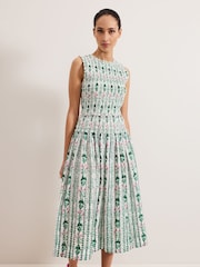 Phase Eight White/Green 100% Cotton Chiara Floral Dress - Image 3 of 7