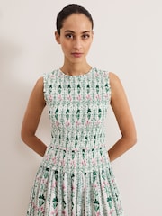 Phase Eight White/Green 100% Cotton Chiara Floral Dress - Image 4 of 7