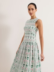 Phase Eight White/Green 100% Cotton Chiara Floral Dress - Image 5 of 7