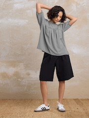 PixieGirl Petite Black Gingham Tie Back Blouses - Image 1 of 6