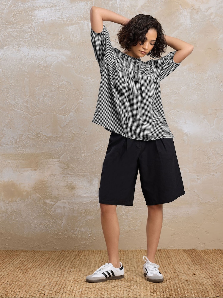 PixieGirl Petite Black Gingham Tie Back Blouses - Image 1 of 6