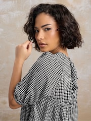 PixieGirl Petite Black Gingham Tie Back Blouses - Image 4 of 6
