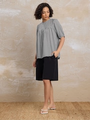 PixieGirl Petite Black Gingham Tie Back Blouses - Image 5 of 6