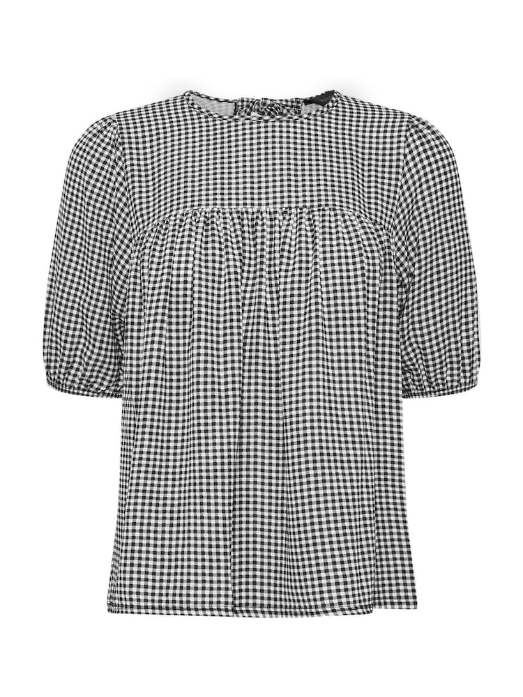 PixieGirl Petite Black Gingham Tie Back Blouses - Image 6 of 6