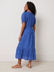 M&Co Blue Petite Embroidery Button 100% Cotton Dress - Image 3 of 5