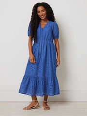 M&Co Blue Petite Embroidery Button 100% Cotton Dress - Image 4 of 5