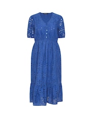 M&Co Blue Petite Embroidery Button 100% Cotton Dress - Image 5 of 5