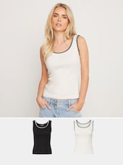 PixieGirl Petite Contrast Stitch 100% Cotton Vests 2 Pack - Imagen 1 de 8