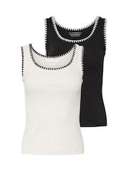 PixieGirl Petite Contrast Stitch 100% Cotton Vests 2 Pack - Imagen 2 de 8