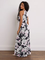 M&Co Black Petite Floral Mesh Halter Maxi Dress - Image 3 of 6