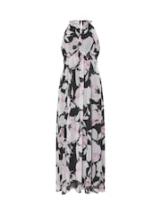 M&Co Black Petite Floral Mesh Halter Maxi Dress - Image 6 of 6