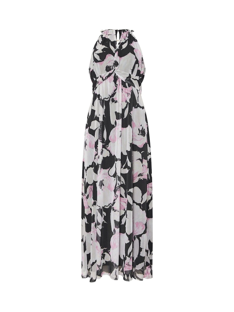 M&Co Black Petite Floral Mesh Halter Maxi Dress - Image 6 of 6
