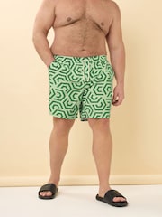 BadRhino Big & Tall Green Geometric Print Swim Shorts - Image 1 of 6