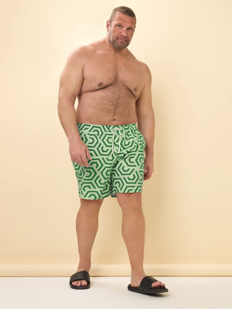 BadRhino Big & Tall Green Geometric Print Swim Shorts - Image 2 of 6