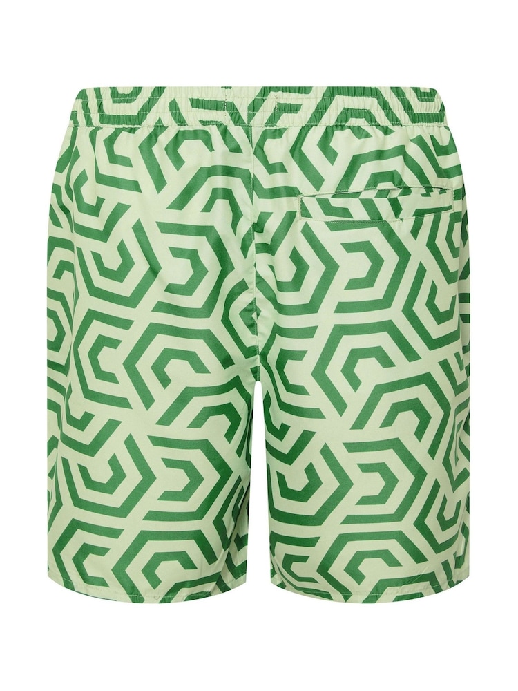 BadRhino Big & Tall Green Geometric Print Swim Shorts - Image 6 of 6