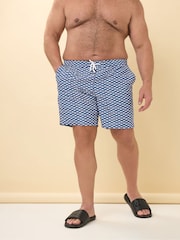 BadRhino Big & Tall Blue Geometric Print Swim Shorts - Image 1 of 6