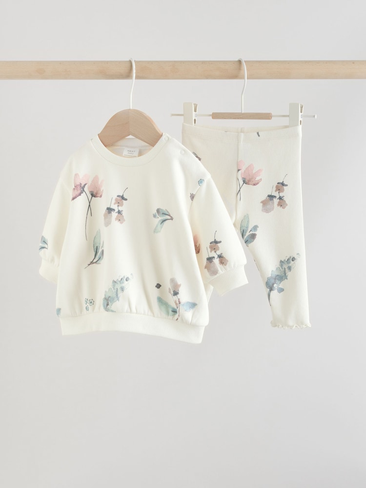 Cream Floral Baby Sweater and Joggers Set 2 Piece (0mths-2yrs) - Image 1 of 13 Cream Floral Baby Sweater and Joggers Set 2 Piece (0mths-2yrs) - Image 1 of 13
