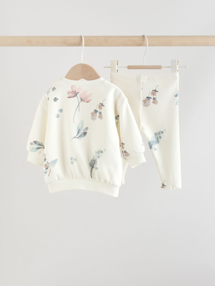 Cream Floral Baby Sweater and Joggers Set 2 Piece (0mths-2yrs) - Image 2 of 13 Cream Floral Baby Sweater and Joggers Set 2 Piece (0mths-2yrs) - Image 2 of 13