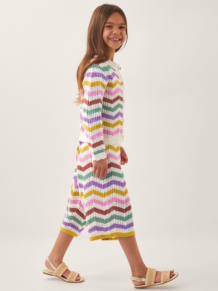Monsoon Natural Zigzag Stripe Crochet Culotte Trousers - Image 1 of 4