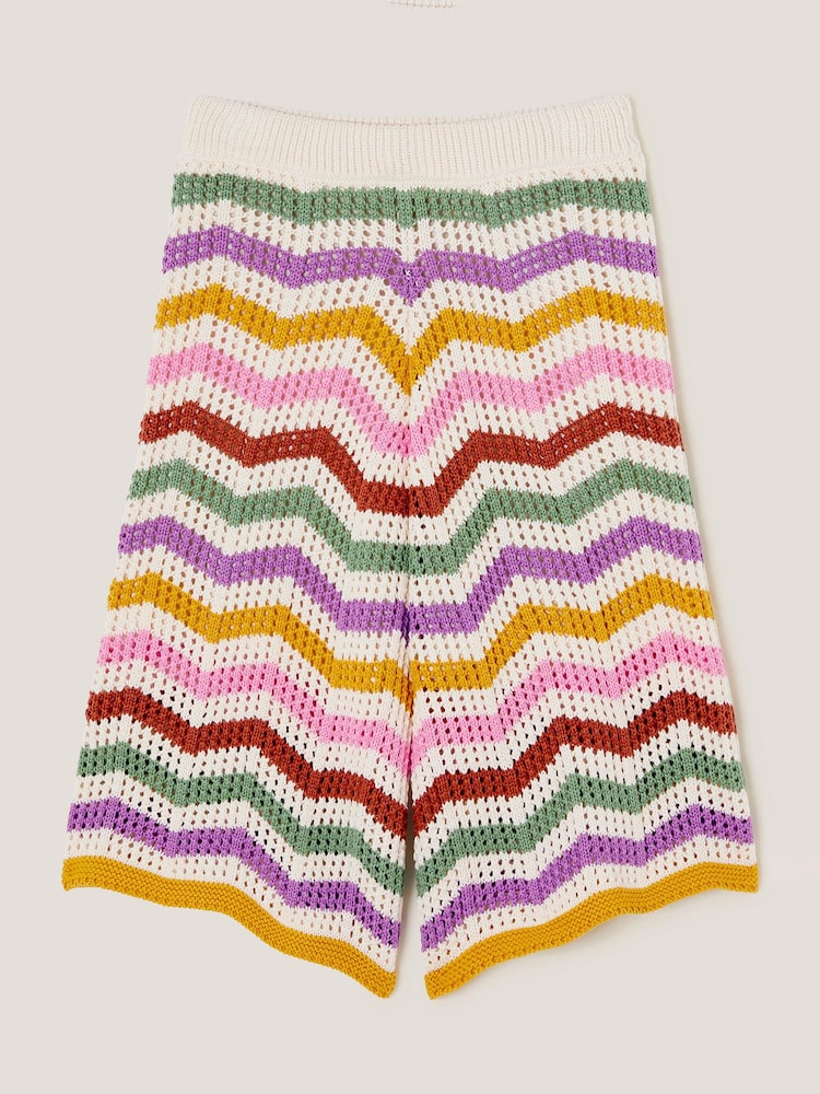 Monsoon Natural Zigzag Stripe Crochet Culotte Trousers - Image 2 of 4