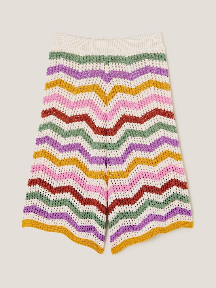 Monsoon Natural Zigzag Stripe Crochet Culotte Trousers - Image 3 of 4