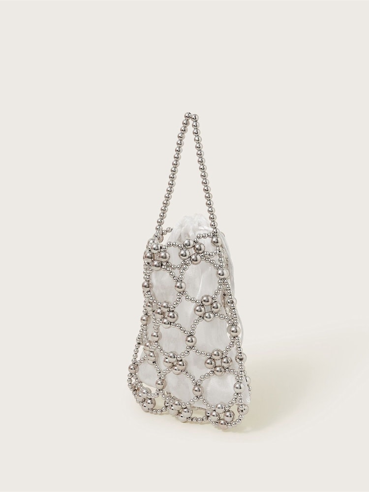 Monsoon Silver Beau Beaded Drawstring Bag - Image 2 of 4 Monsoon Silver Beau Beaded Drawstring Bag - Image 2 of 4