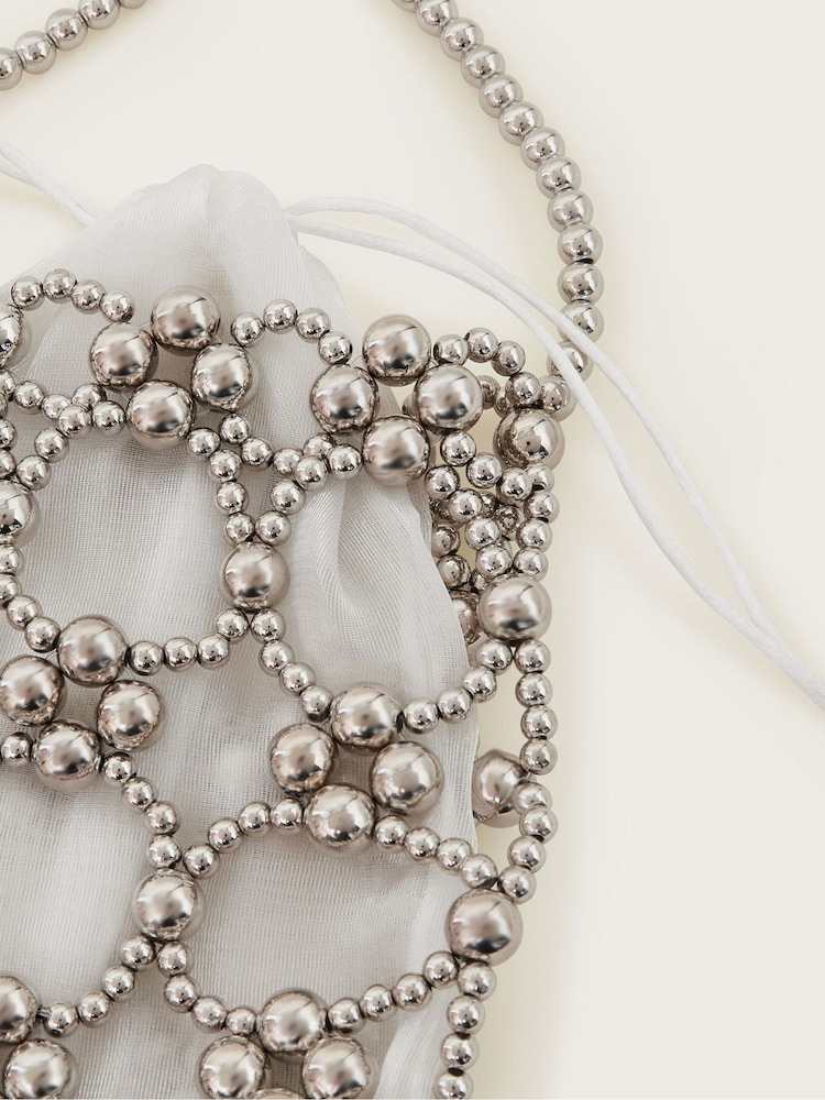 Monsoon Silver Beau Beaded Drawstring Bag - Image 4 of 4 Monsoon Silver Beau Beaded Drawstring Bag - Image 4 of 4