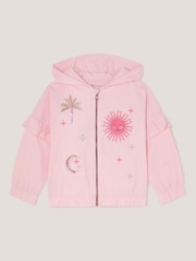 Monsoon Pink Sun Embroidered Zip-Up 100% Cotton Hoodie - Image 1 of 3