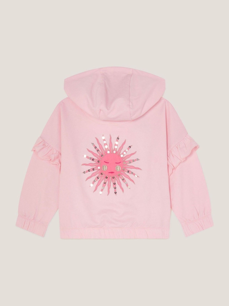 Monsoon Pink Sun Embroidered Zip-Up 100% Cotton Hoodie - Image 2 of 3