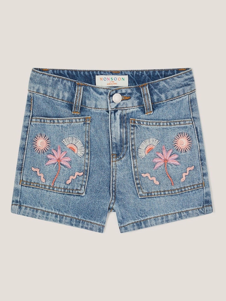 Monsoon Blue Embroidered Denim Shorts - Image 1 of 3