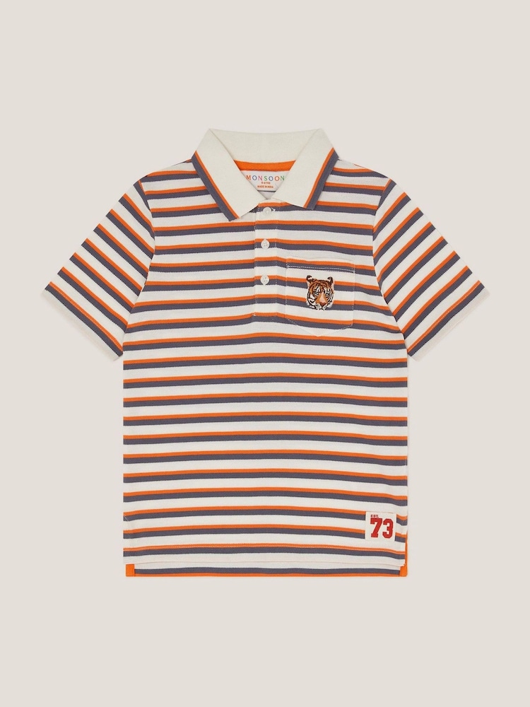 Monsoon Orange Tiger Stripe 100% Cotton Polo Shirt - Image 1 of 3