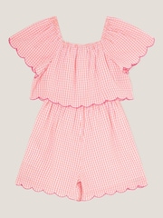 Monsoon Pink Floral Print Embroidered Gingham 100% Cotton Playsuit - Image 2 of 3