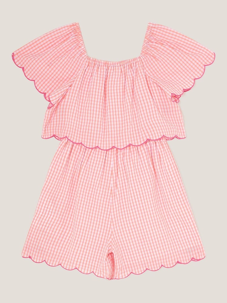 Monsoon Pink Floral Print Embroidered Gingham 100% Cotton Playsuit - Image 2 of 3