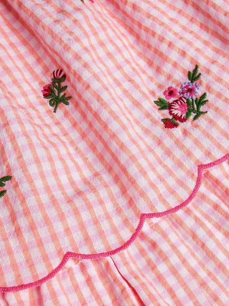 Monsoon Pink Floral Print Embroidered Gingham 100% Cotton Playsuit - Image 3 of 3